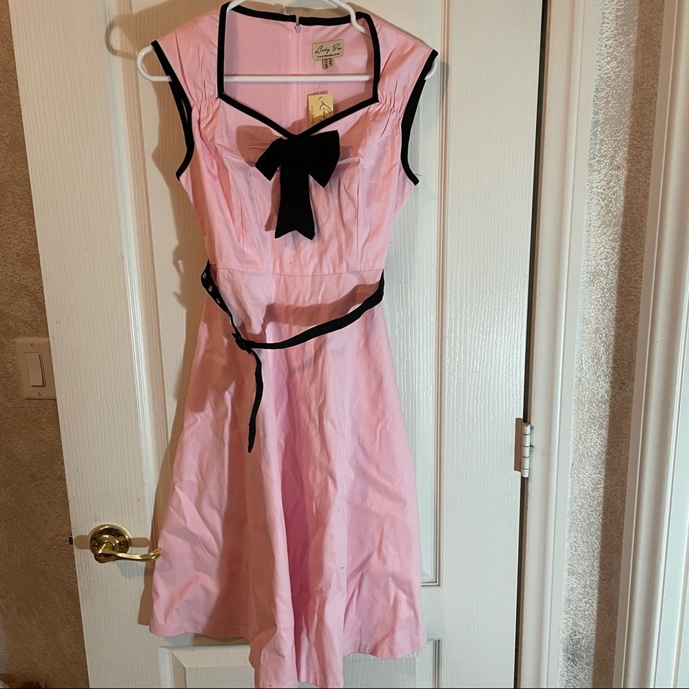 Lindy bop pink bow dress small NWT
